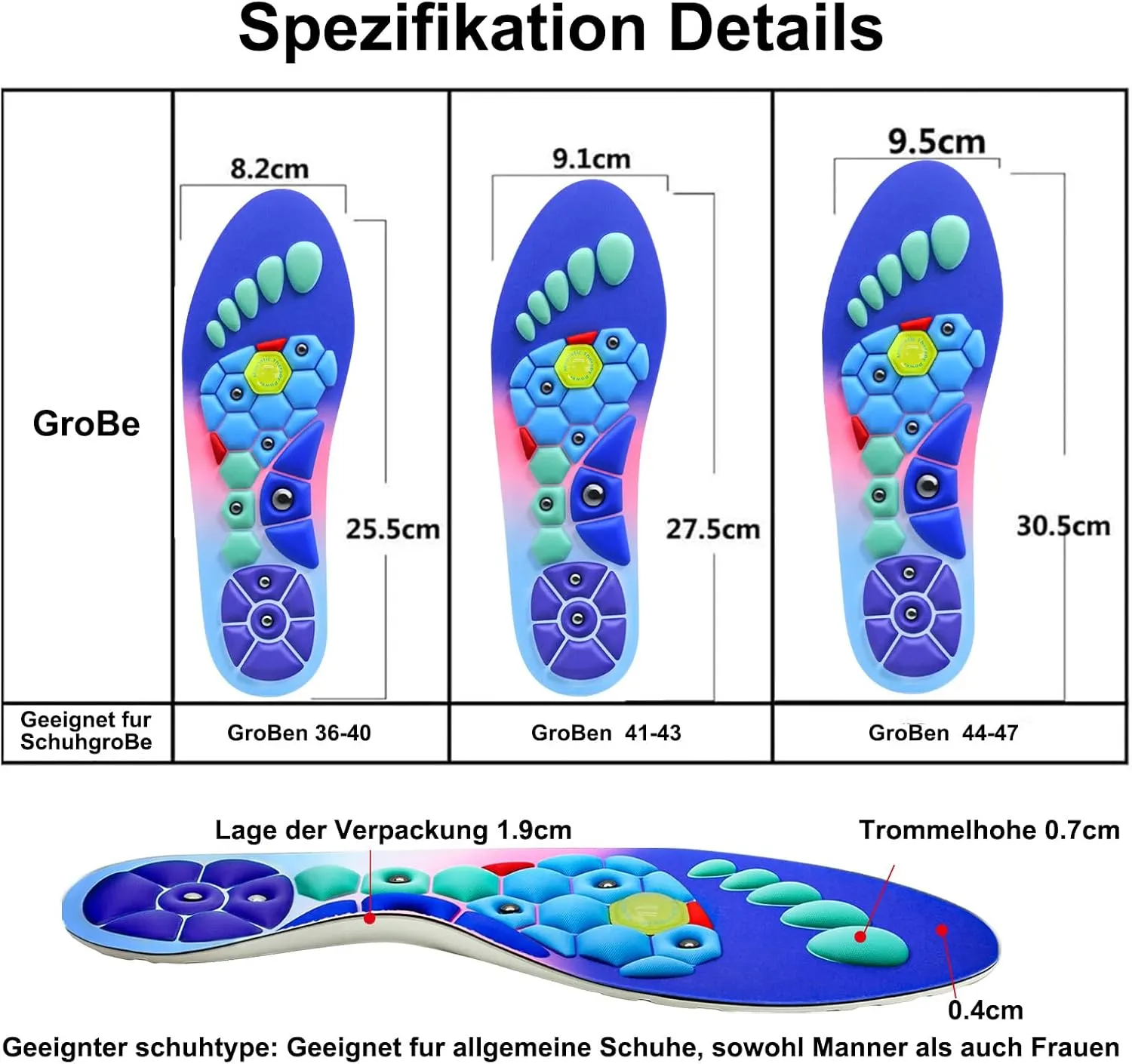 Orthopedic Acupressure Insoles  Reflexology Massage Insoles for Pain Relief, Comfortable Foot Support for Men and Women (Blue Pink, S (Men 4-7/Women 5-8))