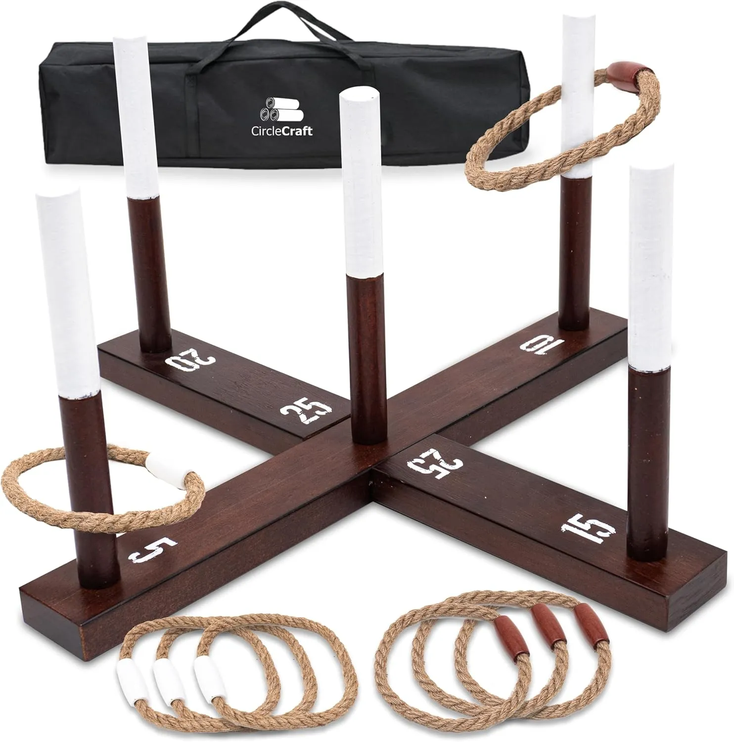 Outdoor Ring Toss Game for Adults - Perfect Lawn and Backyard Game for Adults and Family - Outdoor Yard Games for Fun Activities on Easter and Festivals - Wooden Ring Toss with Carrying Case