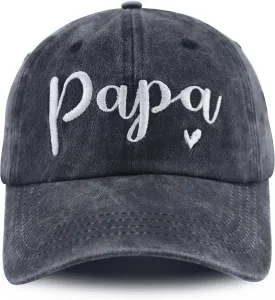 Papa Hats for Men, Adjustable Cotton Embroidered Little Heart Papa Baseball Cap