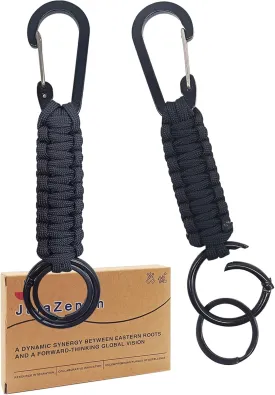 Paracord Keychain With Carabiner Clip, Key Chains Men, Tactical Paracord Key Ring, Durable Carabiner Keychain For Fishing, Climbing, Hiking And Camping, Black (2 Pack)