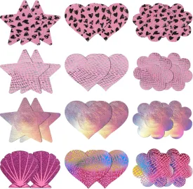 Pasties Nipple Covers Stickers for Women Rave Party Disposable Sticky Breast Petals - 12 Pairs