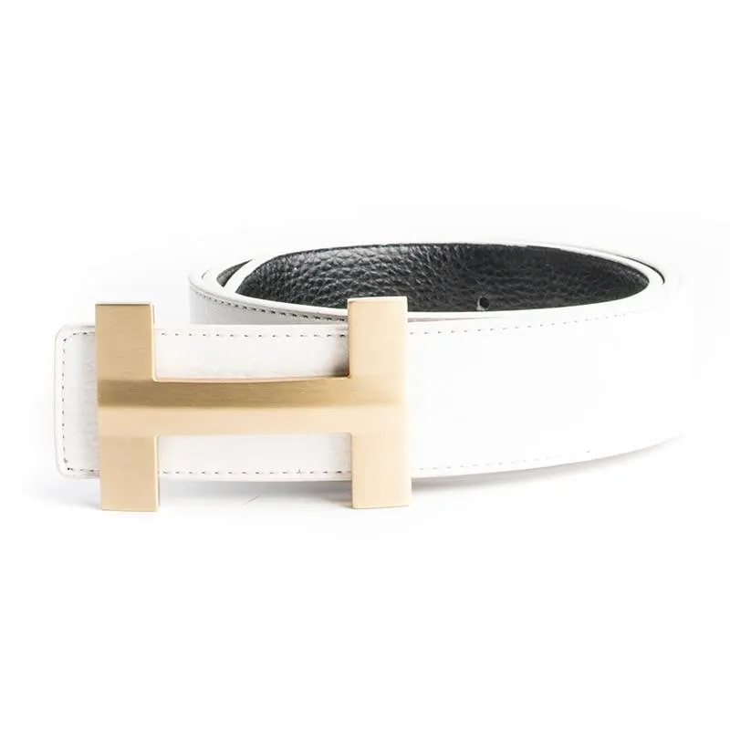 Premio Solid Brass H Leather Belt