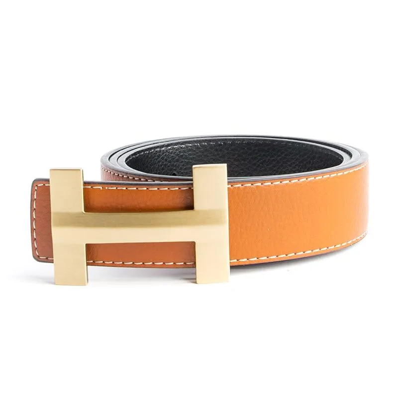 Premio Solid Brass H Leather Belt