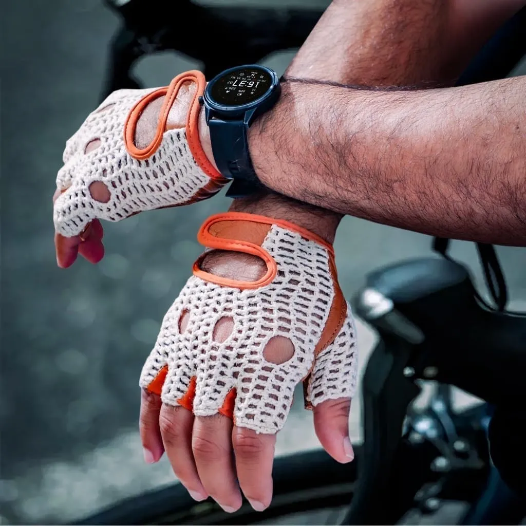 Real Soft Leather Crochet Net Fingerless Driving Weight Training Cycling Wheelchair Gloves W-1037