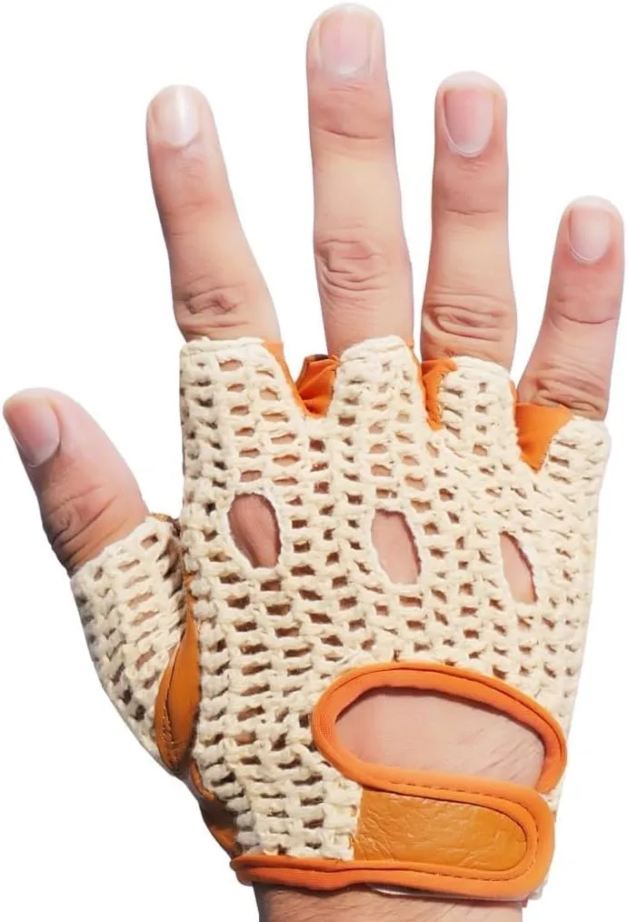 Real Soft Leather Crochet Net Fingerless Driving Weight Training Cycling Wheelchair Gloves W-1037