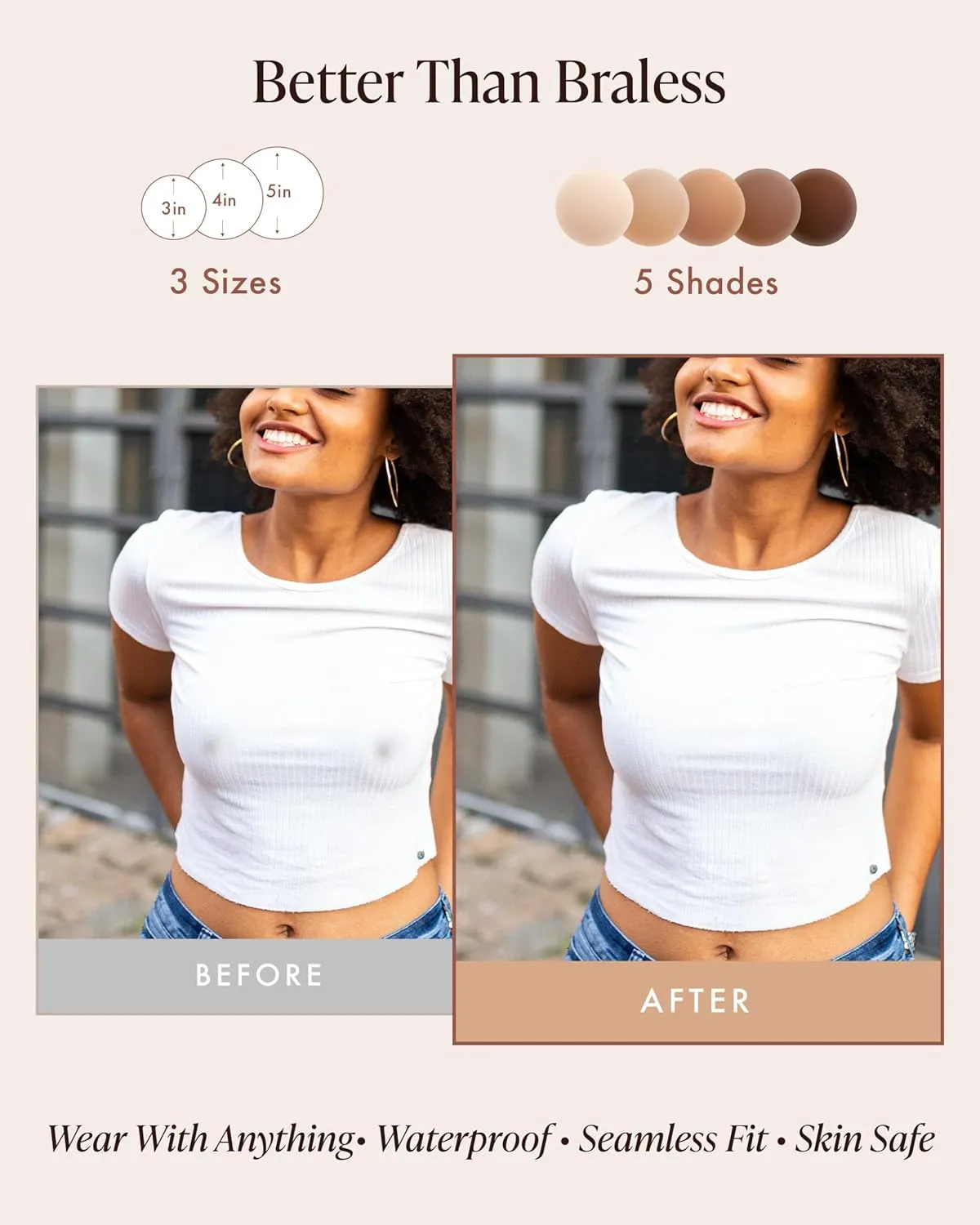 Reusable Silicone Nipple Covers - Waterproof, Nude, 4 Shades - Sticky Breast Stickers for Strapless Dress