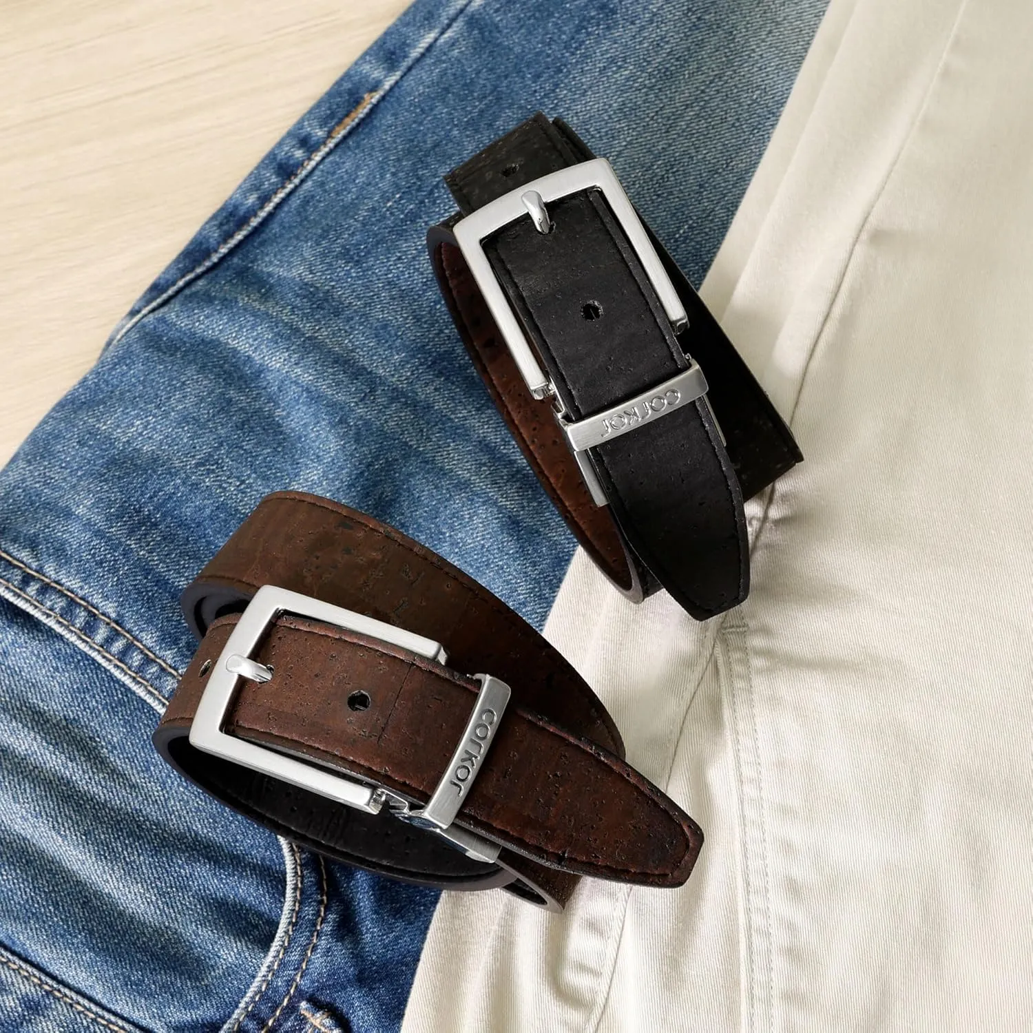 Reversible Men's Cork Belt - Vegan Leather Dress Belts  Men Belt - Cruelty Free Eco Friendly Brown Black 30mm Wide