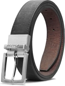Reversible Men's Cork Belt - Vegan Leather Dress Belts  Men Belt - Cruelty Free Eco Friendly Brown Black 30mm Wide