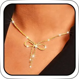 Rhinestone Bow Pendant Necklace Jewelry Silver Crystal Bowknot Choker Necklace Chain Dainty Tennis for Women