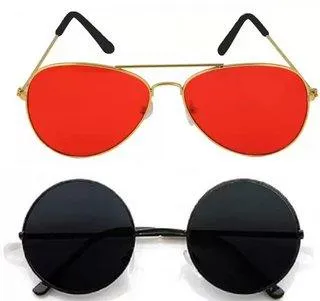Round, Aviator Sunglasses (For Men & Women, Red, Black)