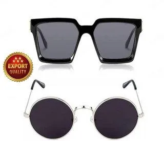 Round, Rectangular Sunglasses (For Men & Women, Black, Black)