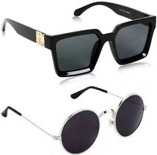 Round, Rectangular Sunglasses (For Men & Women, Black, Black)