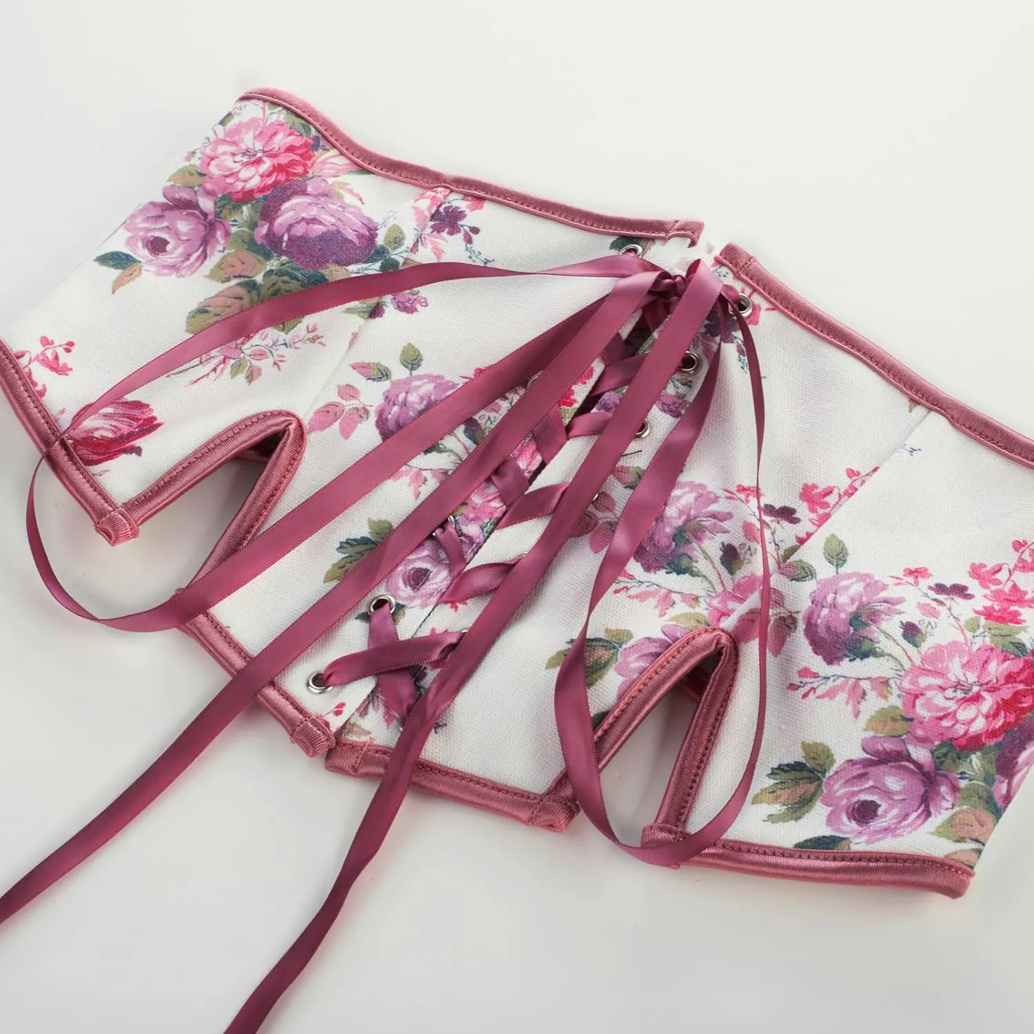 Scarlet Darkness Renaissance Corset Belts for Women Floral Lace Up Boned Waist Belt with Zip
