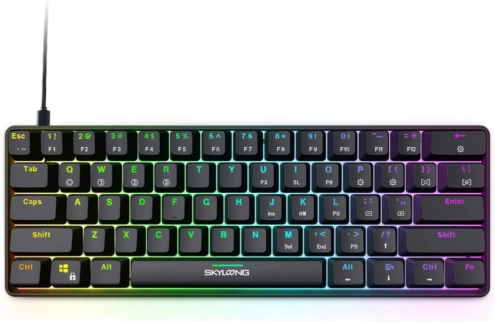 SKYLOONG 60% Mechanical Keyboard,Full Keys Programmable,RGB Portable Small Compact Waterproof Gaming Keyboard 61 Keys Gateron Blue Switchs Hot Swappable Keyboard for PC Mac Laptop Computer