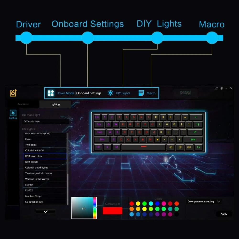 SKYLOONG 60% Mechanical Keyboard,Full Keys Programmable,RGB Portable Small Compact Waterproof Gaming Keyboard 61 Keys Gateron Blue Switchs Hot Swappable Keyboard for PC Mac Laptop Computer