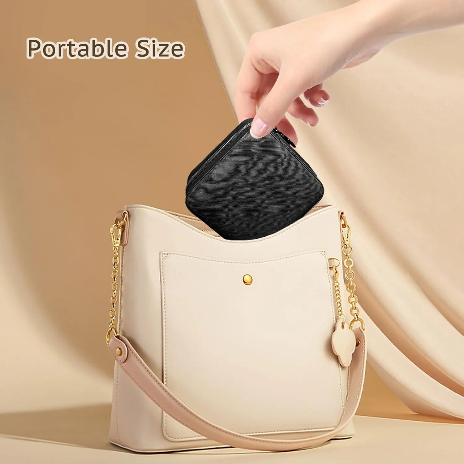 Small Travel Jewelry Box, Portable Mini Jewelry Leather Box Jewelry Ring Organizer Case Storage Holder Gift Boxes for Girls Women, Black