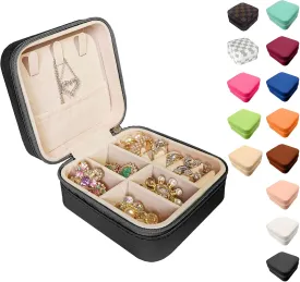Small Travel Jewelry Box, Portable Mini Jewelry Leather Box Jewelry Ring Organizer Case Storage Holder Gift Boxes for Girls Women, Black