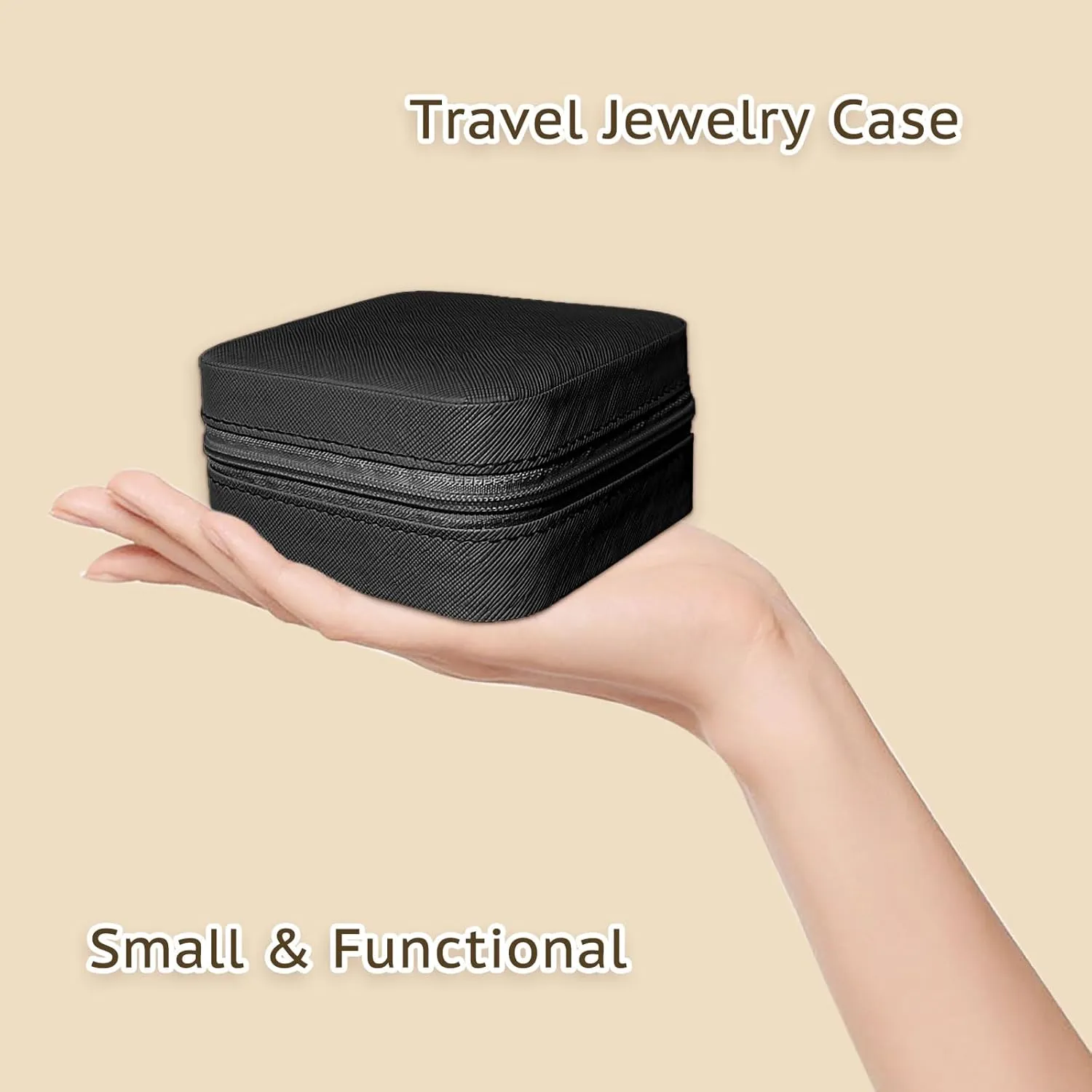 Small Travel Jewelry Box, Portable Mini Jewelry Leather Box Jewelry Ring Organizer Case Storage Holder Gift Boxes for Girls Women, Black