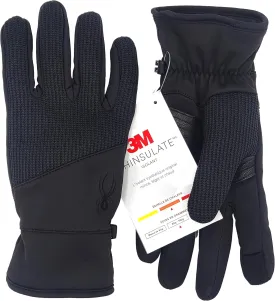 Spyder Core Conduct Gloves Touchscreen Compatible, Leather Palm Patch, 360 Degree Stretch, Sweater Knit Bonded
