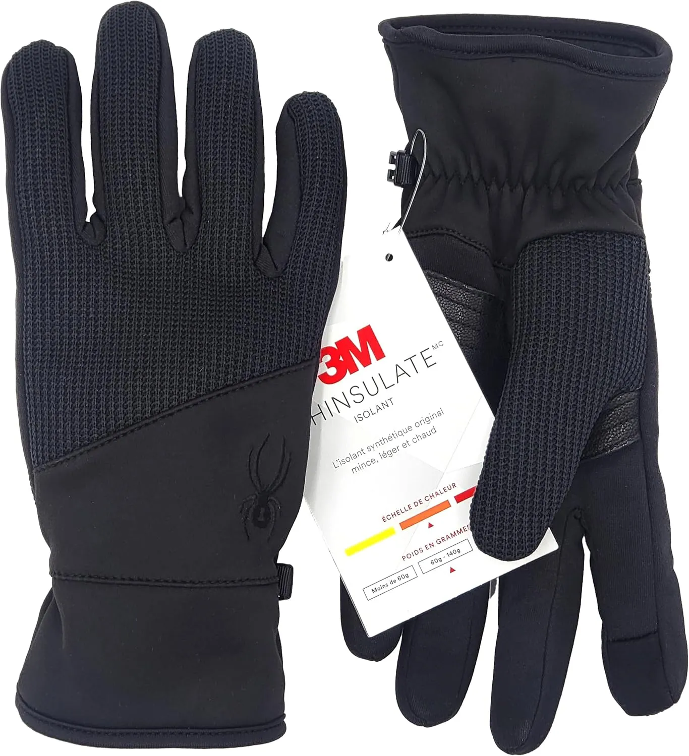 Spyder Core Conduct Gloves Touchscreen Compatible, Leather Palm Patch, 360 Degree Stretch, Sweater Knit Bonded