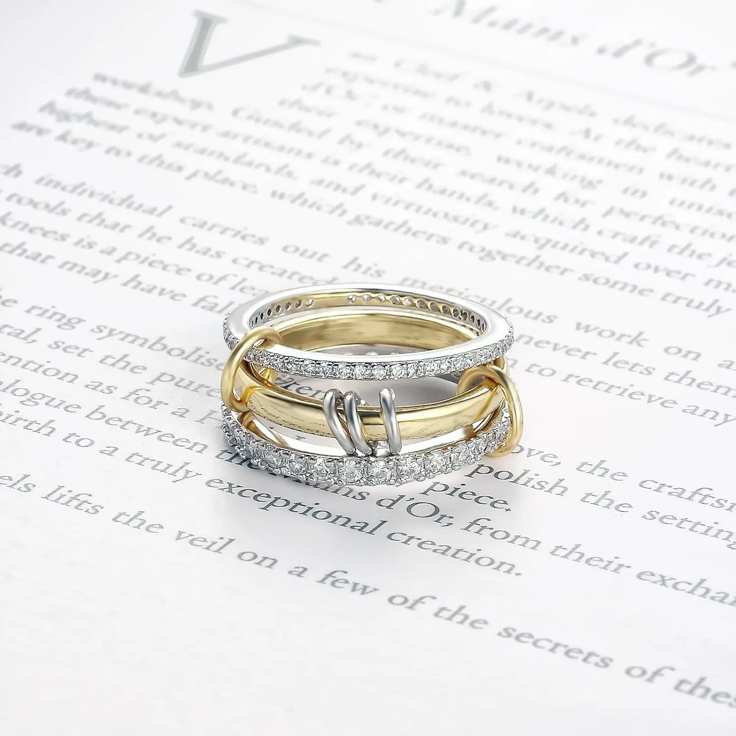 Stackable Rings for Women Gold Non Tarnish, 18k Gold Plated 3 Rings Set with CZ Cubic Zirconia Band, Silver and Gold Rings Set for Women Dainty Bands