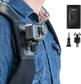TELESIN Backpack Mount Shoulder Strap Bag Belt Clip Holder Attachment Hand Free Chest POV Hiking Cycling Body Mounting Accessories for GoPro Max Hero 11 10 9 8 7 6 5 Insta360 X2 X3 GO3 DJI Action 3 4