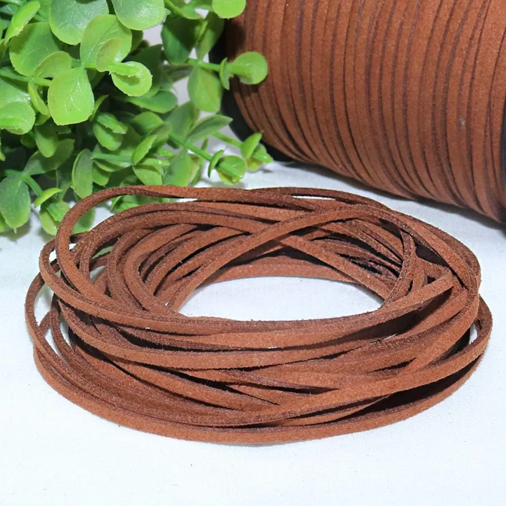 Tenn Well Leather String, 100 Yards 2.6mm Flat Suede Cord, Faux Leather Cord for Jewelry Making, Necklaces, Bracelets, Dream Catchers and DIY Crafts (Brown)