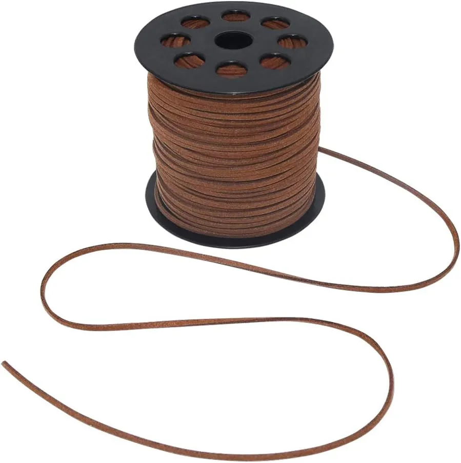 Tenn Well Leather String, 100 Yards 2.6mm Flat Suede Cord, Faux Leather Cord for Jewelry Making, Necklaces, Bracelets, Dream Catchers and DIY Crafts (Brown)