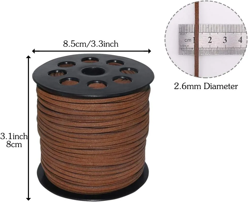 Tenn Well Leather String, 100 Yards 2.6mm Flat Suede Cord, Faux Leather Cord for Jewelry Making, Necklaces, Bracelets, Dream Catchers and DIY Crafts (Brown)