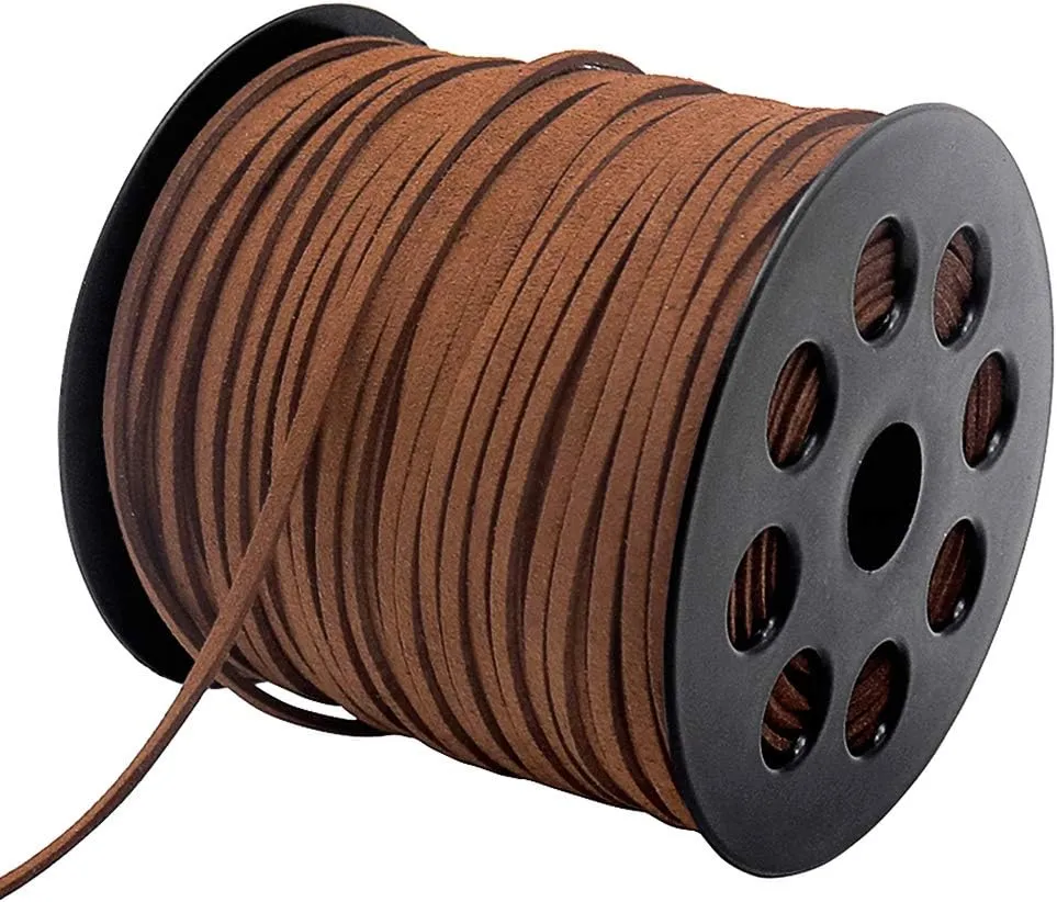 Tenn Well Leather String, 100 Yards 2.6mm Flat Suede Cord, Faux Leather Cord for Jewelry Making, Necklaces, Bracelets, Dream Catchers and DIY Crafts (Brown)