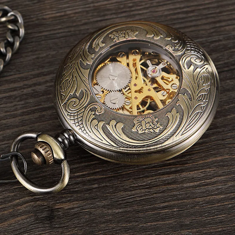 Unisex Vintage Unisex Wheel Double Sided Hollow Mechanical Steampunk Watch
