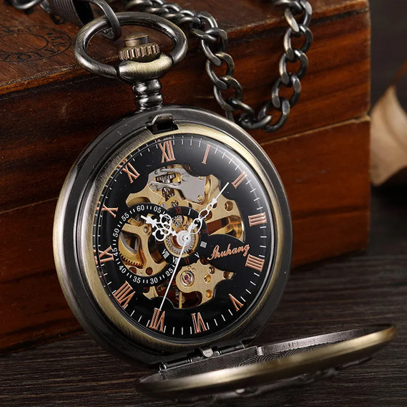 Unisex Vintage Unisex Wheel Double Sided Hollow Mechanical Steampunk Watch