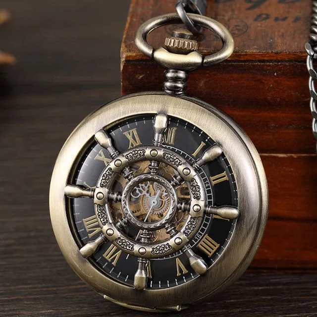 Unisex Vintage Unisex Wheel Double Sided Hollow Mechanical Steampunk Watch