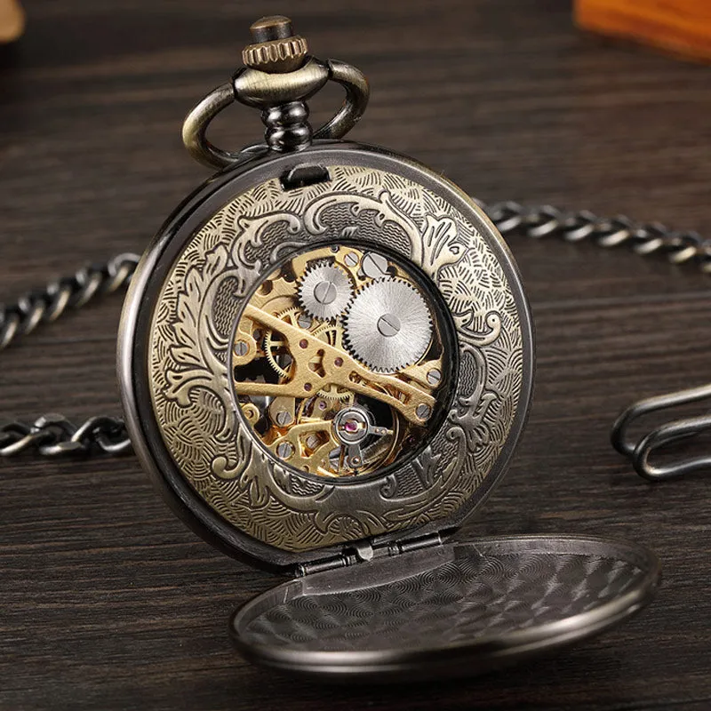 Unisex Vintage Unisex Wheel Double Sided Hollow Mechanical Steampunk Watch