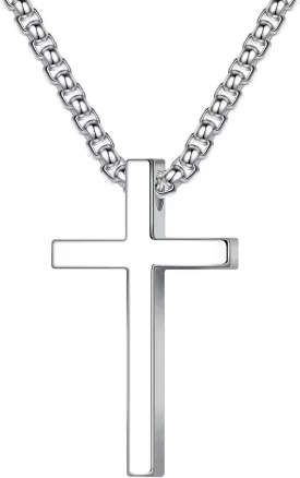 Ursteel 925 Sterling Silver Cross Necklace for Men Women - 18K White Gold Plated Stainless Steel Diamond Cut Silver Chain Cross Jewelry 16-24 Inches