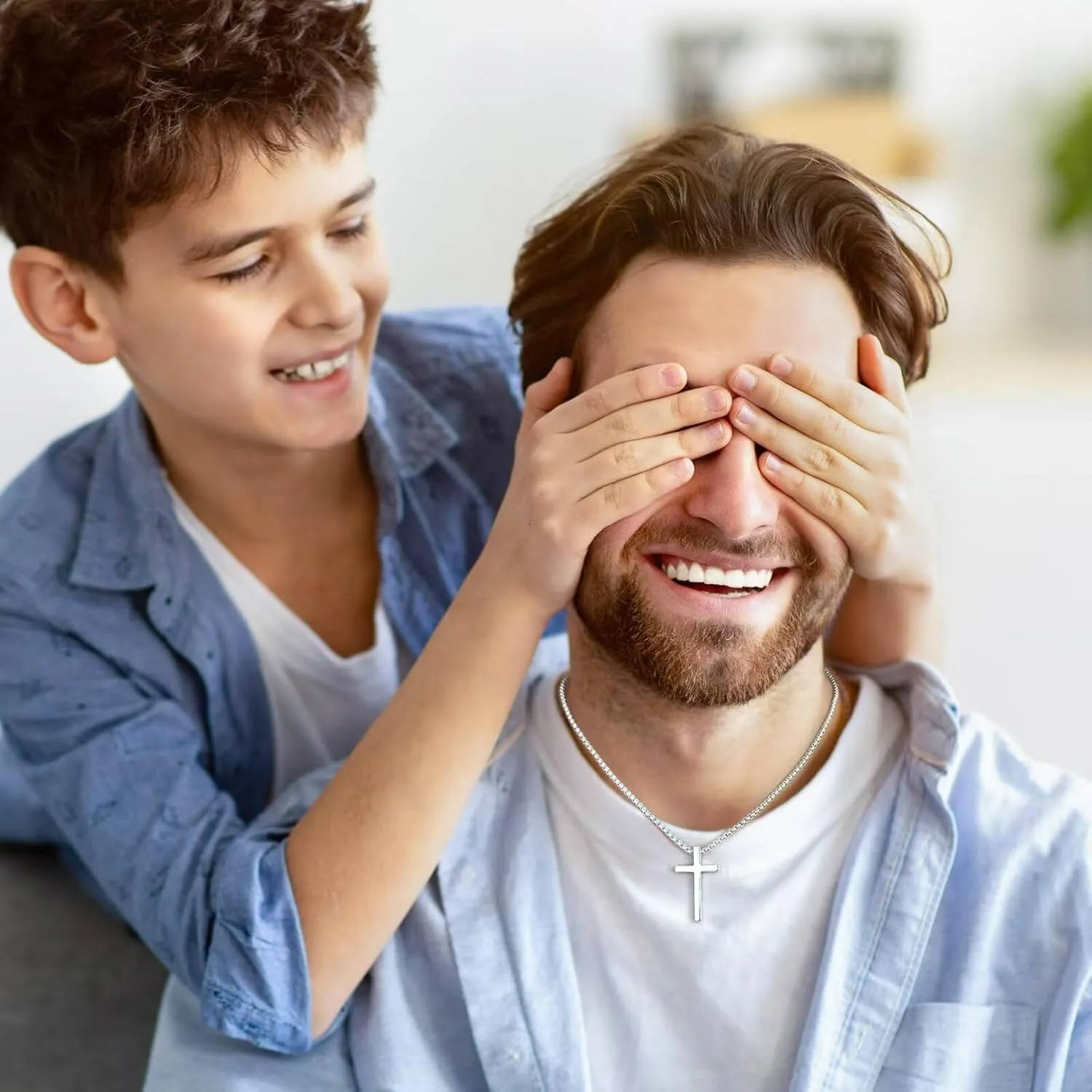 Ursteel 925 Sterling Silver Cross Necklace for Men Women - 18K White Gold Plated Stainless Steel Diamond Cut Silver Chain Cross Jewelry 16-24 Inches