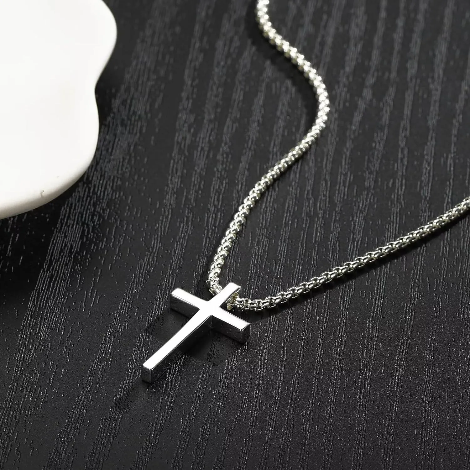 Ursteel 925 Sterling Silver Cross Necklace for Men Women - 18K White Gold Plated Stainless Steel Diamond Cut Silver Chain Cross Jewelry 16-24 Inches