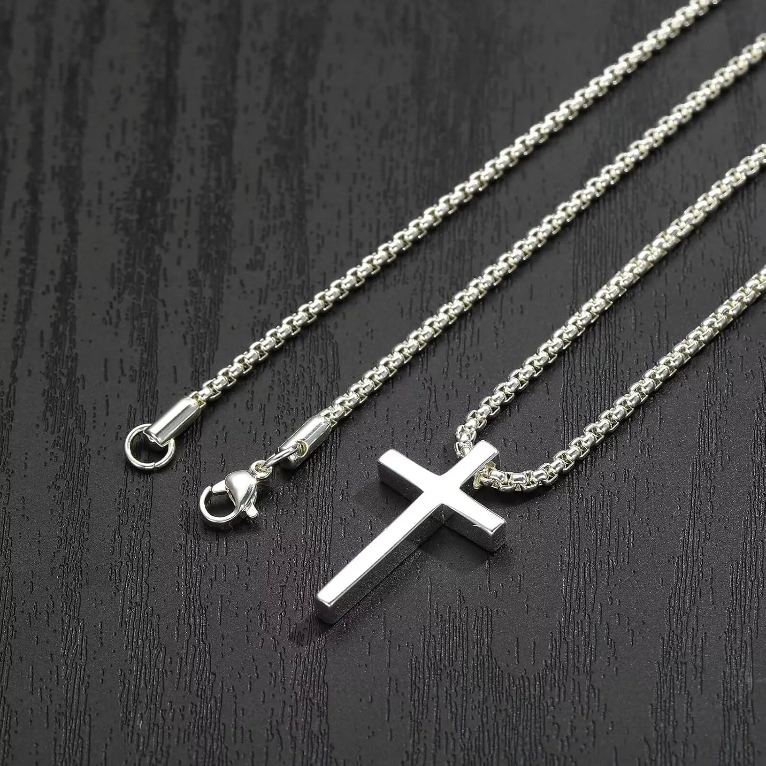 Ursteel 925 Sterling Silver Cross Necklace for Men Women - 18K White Gold Plated Stainless Steel Diamond Cut Silver Chain Cross Jewelry 16-24 Inches