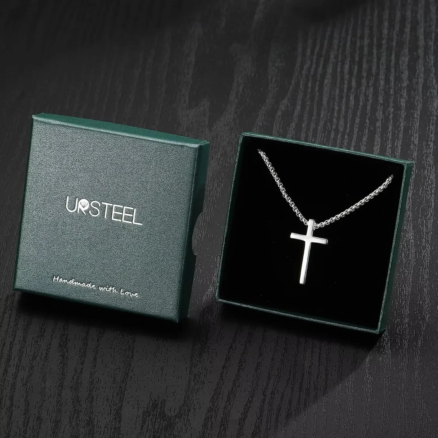 Ursteel 925 Sterling Silver Cross Necklace for Men Women - 18K White Gold Plated Stainless Steel Diamond Cut Silver Chain Cross Jewelry 16-24 Inches