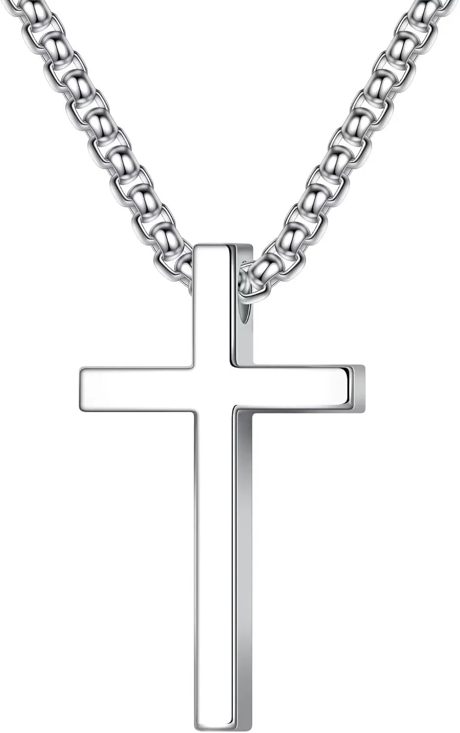 Ursteel 925 Sterling Silver Cross Necklace for Men Women - 18K White Gold Plated Stainless Steel Diamond Cut Silver Chain Cross Jewelry 16-24 Inches