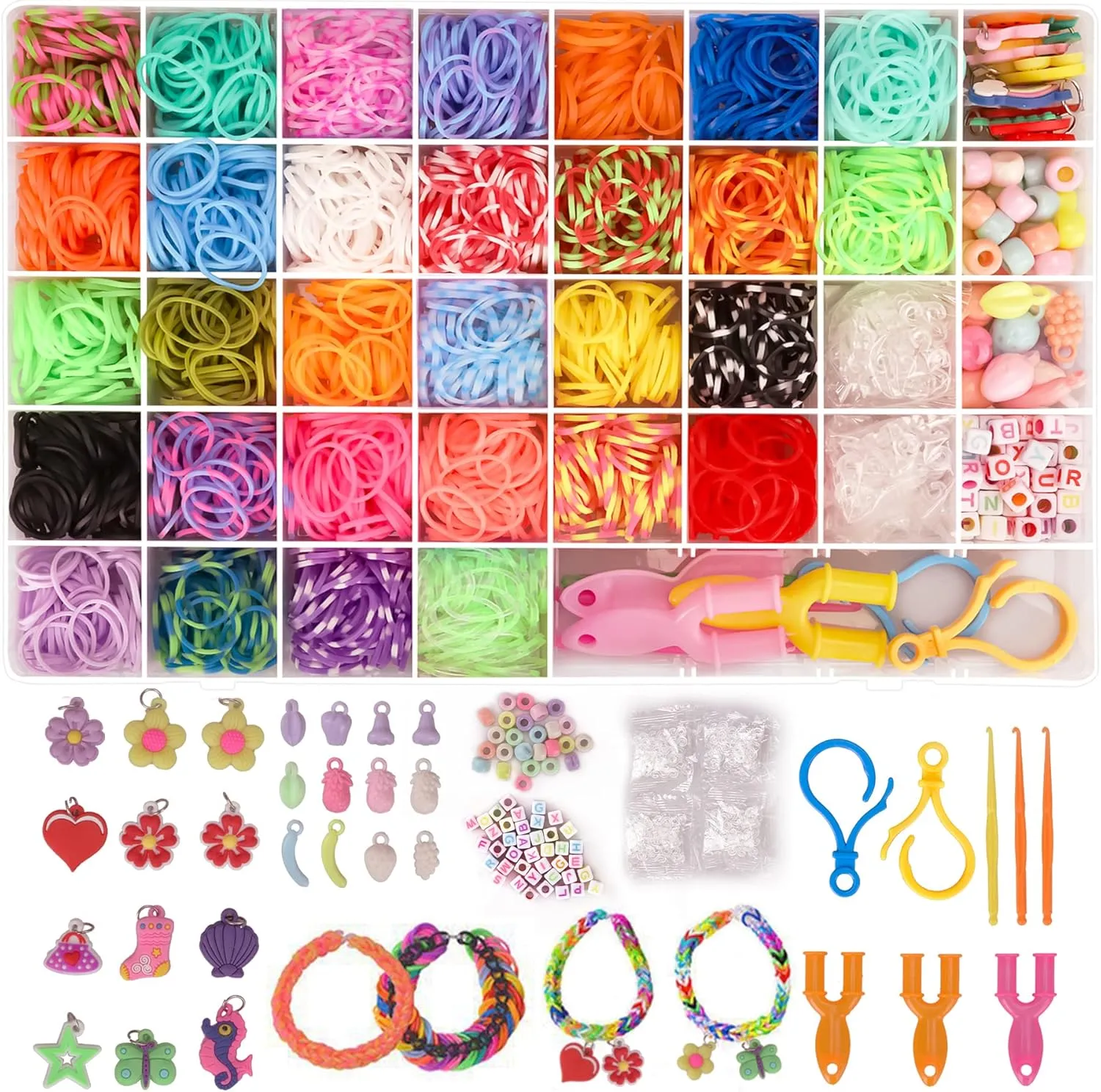 UUEMB 3000  Rubber Band Bracelet Kit, Colorful Loom Bracelet Making Kit with Storage Box, DIY Art Craft Set with Charms Beads for Beginners Birthday Christmas Parties Gift