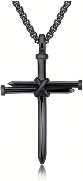 Vintage Nail Cross Charm Pendant Necklace, Men's Christian Chain Jewelry Polished
