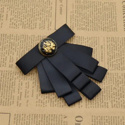 Vintage Style Black Ribbon Wedding Men Pre Tied Velvet Bow Tie Brooch Pin Clip Fashion Accessories