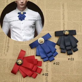 Vintage Style Black Ribbon Wedding Men Pre Tied Velvet Bow Tie Brooch Pin Clip Fashion Accessories
