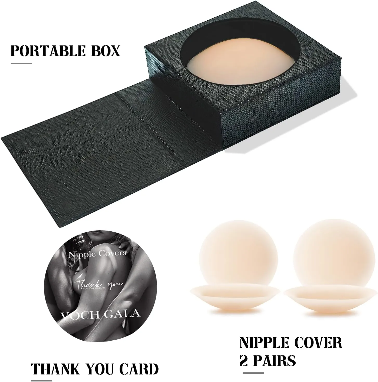 VOCH GALA Nipple Covers 2 Pairs-Seamless and Sheer Adhesive Silicone Nipple Pasties for Women Reusable, Sticky Breast Petals