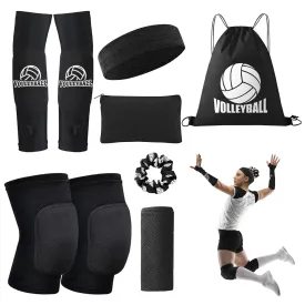 Volleyball Knee Pads Volleyball Arm Sleeves, UMACWIN Volleyball Accessories Set with Knee Pads Arm Pads Sweatband Scrunchie Makeup Bag Cooling Towel and Drawstring Bag for Women Girls Youth