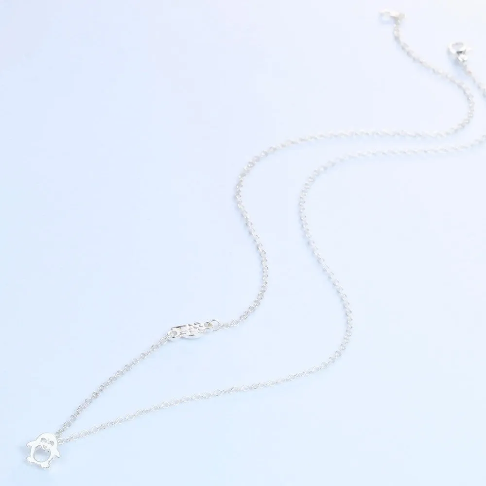 Winter Women Pendant Necklace Penguin and Igloo Silver Gold Penguin Necklace For Girl Gift Vintage Handmade Jewelry