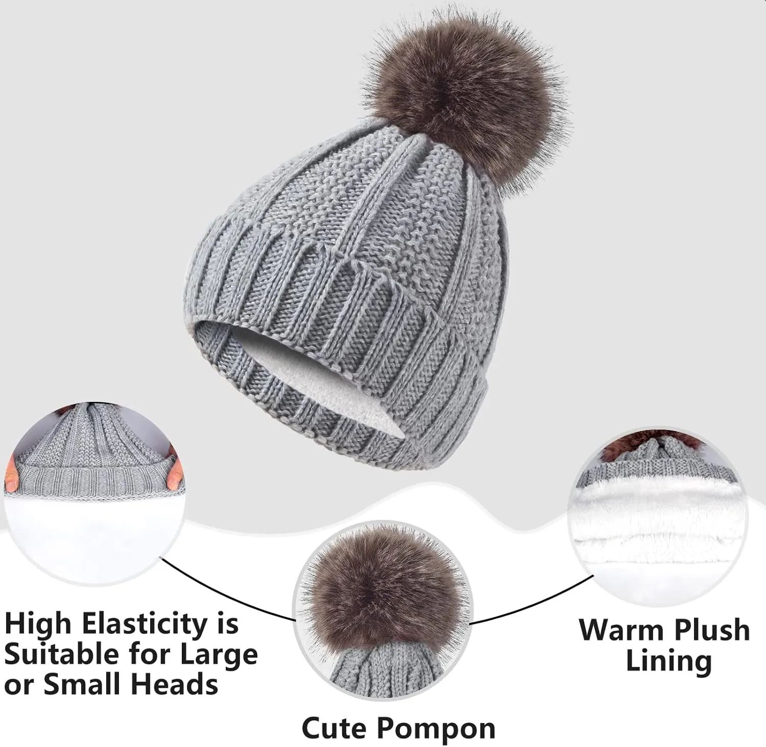 Women Winter Hat Gloves Scarf Set Beanie Warm Fleece Scarves Touchscreen Glove 3 in 1