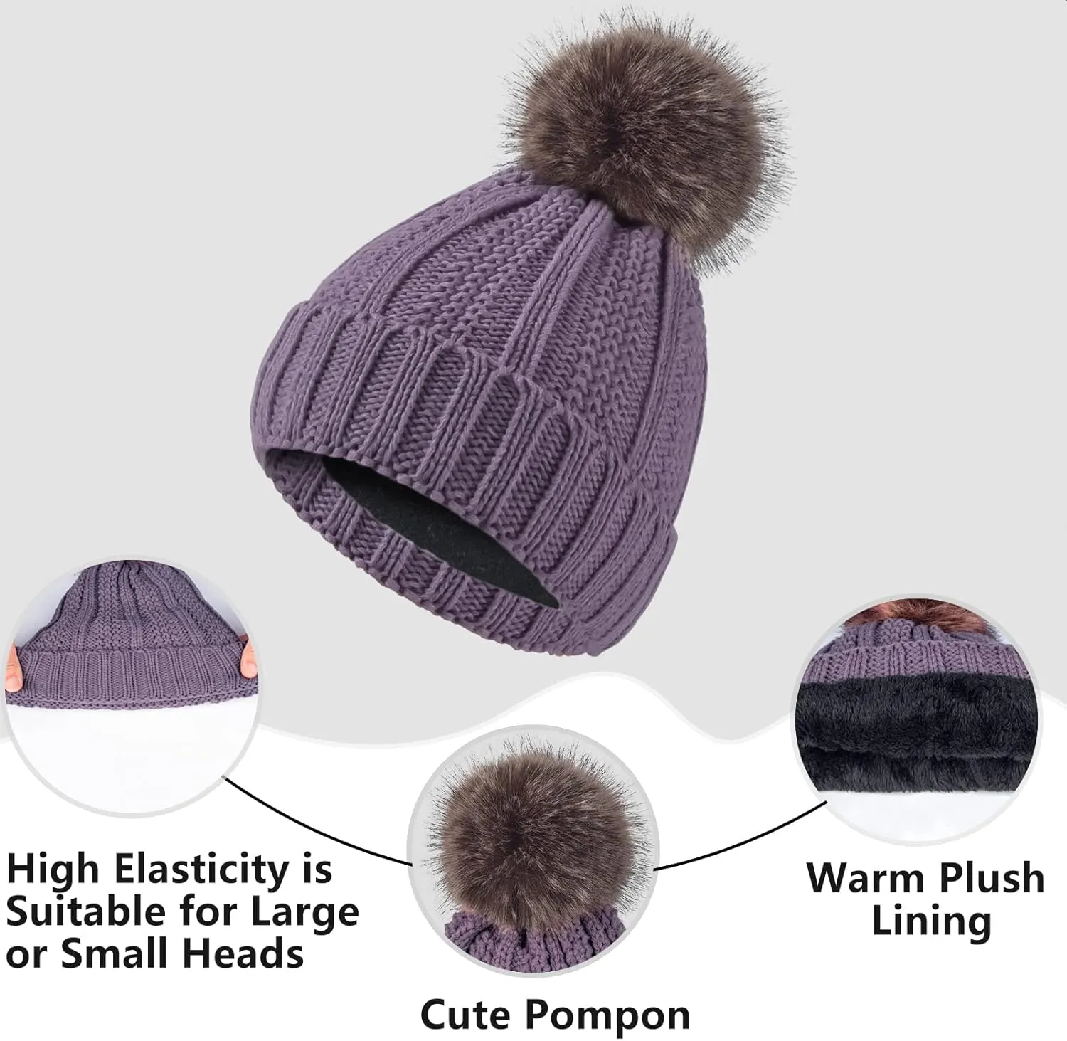 Women Winter Hat Gloves Scarf Set Beanie Warm Fleece Scarves Touchscreen Glove 3 in 1