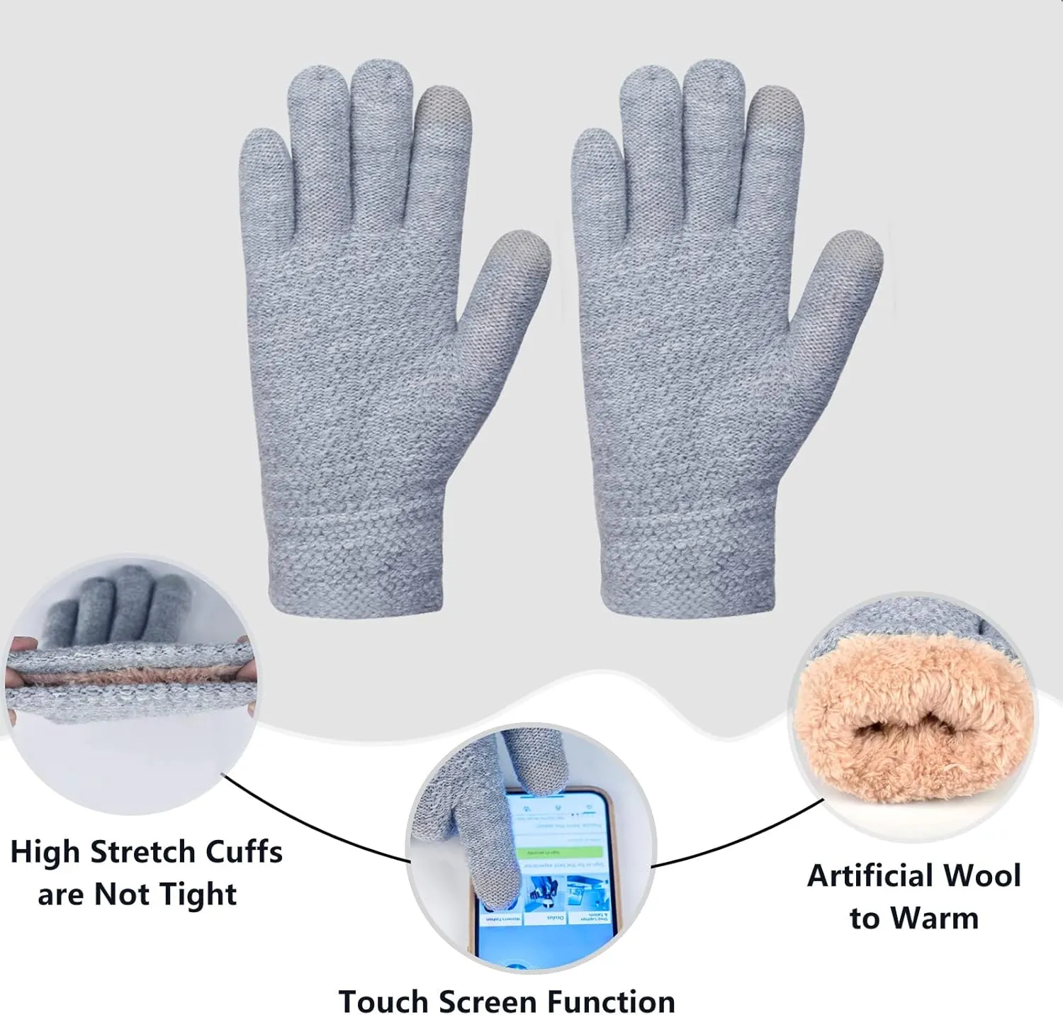 Women Winter Hat Gloves Scarf Set Beanie Warm Fleece Scarves Touchscreen Glove 3 in 1